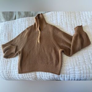 J. Crew Tan Ribbed cotton button-collar sweater